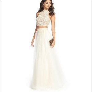 Gold Terani Couture 2 piece Gold/White dress